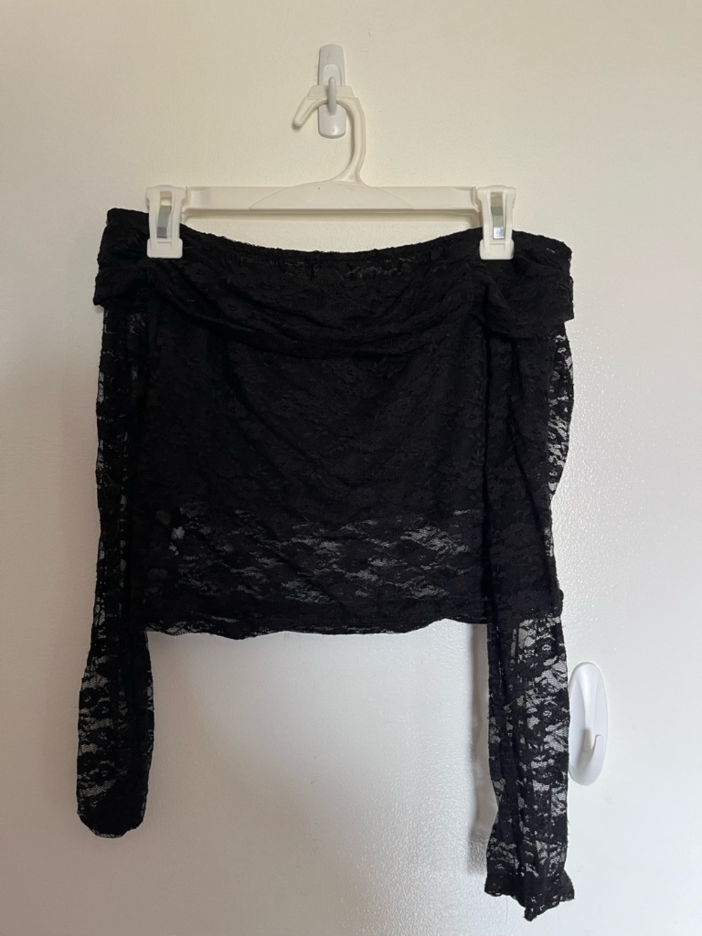 Black Lace Off-Shoulder Crop Top